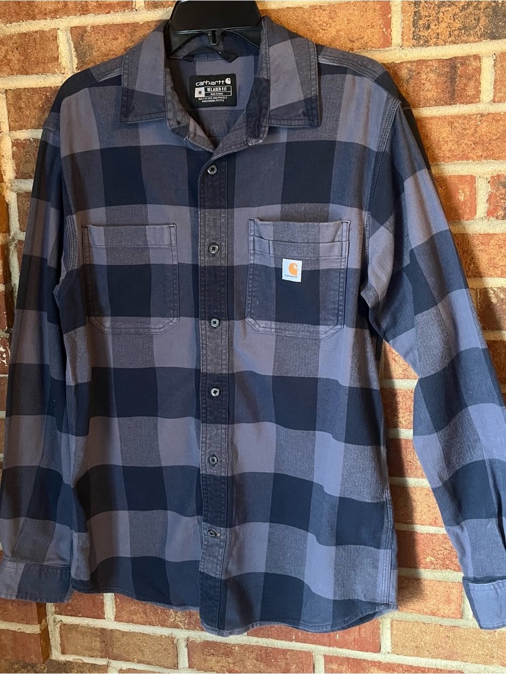 Carhartt Men M Relaxed Button Down Long Sleeve Flannel Shirt Gray Bluffalo Check